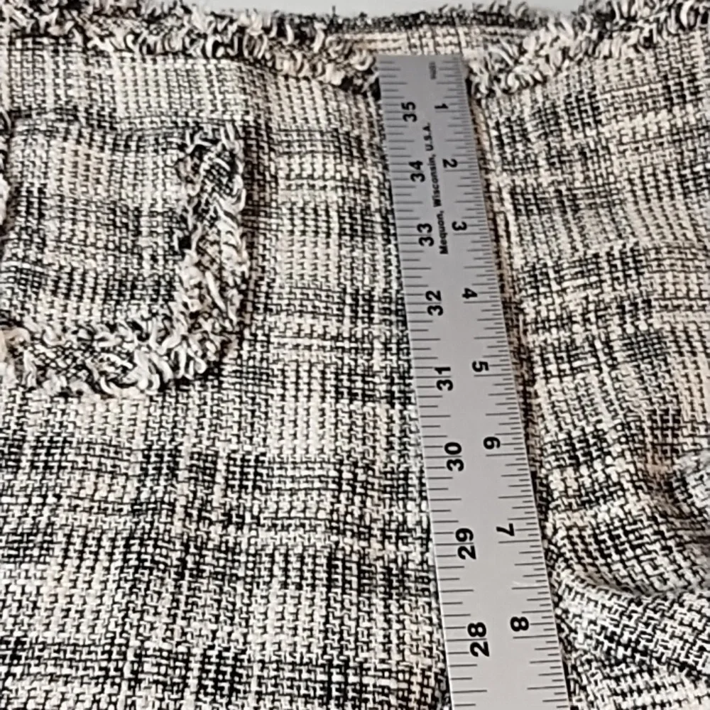 Zara 8 Textured Raw Fringe Edged Trouser Pants Boot Cut Glen Plaid Black Cream